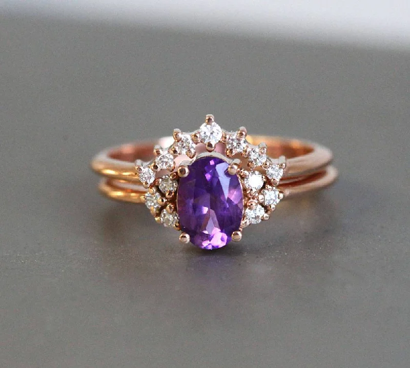 Classic vow rings-Dora Amethyst Ring Set