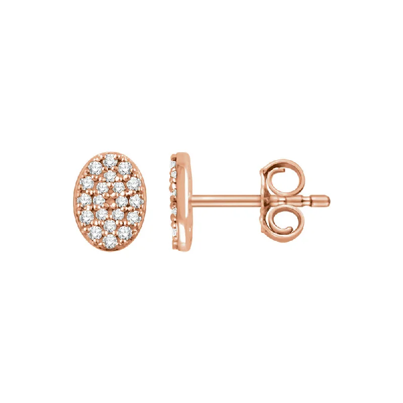 Oval stud earrings-7mm Oval Diamond Cluster Post Earrings in 14k Rose Gold