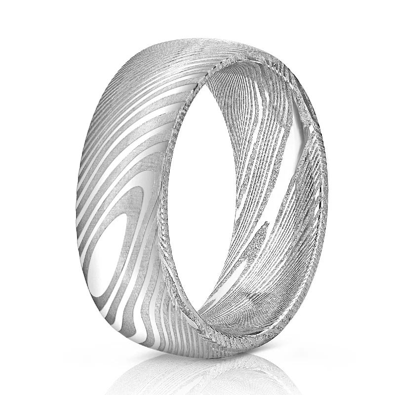 Sweeping art rings-Wood Grain Damascus Steel Ring - Minimalist