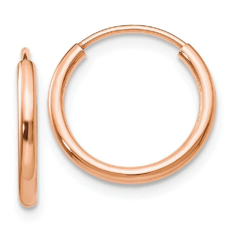 Shiny glass earrings-1.5mm x 13mm 14k Rose Gold Polished Endless Tube Hoop Earrings