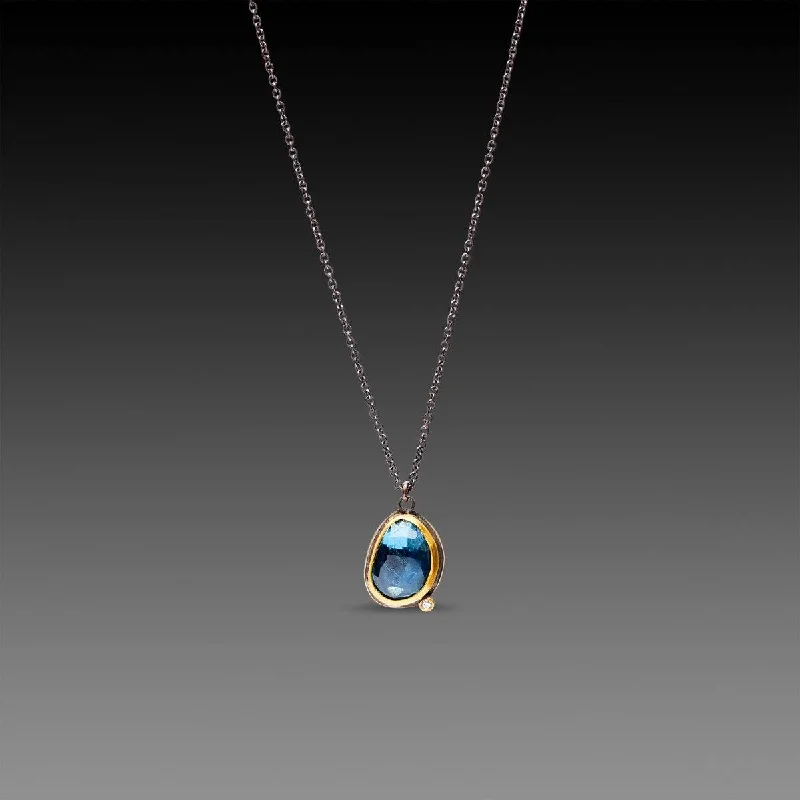 Moonstone healing necklaces-London Blue Topaz Necklace with Diamond