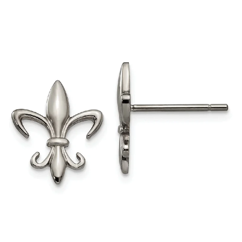 Nomad feather earrings-Titanium Small Fleur De Lis Post Earrings