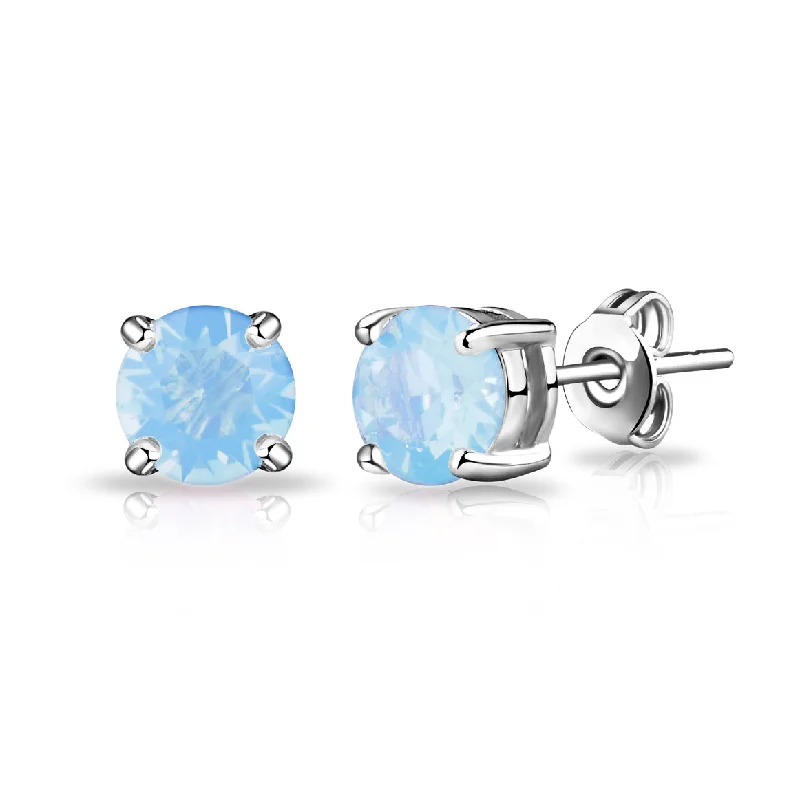 Trapezoid dangle earrings-Air Blue Opal Earrings Created with Zircondia® Crystals