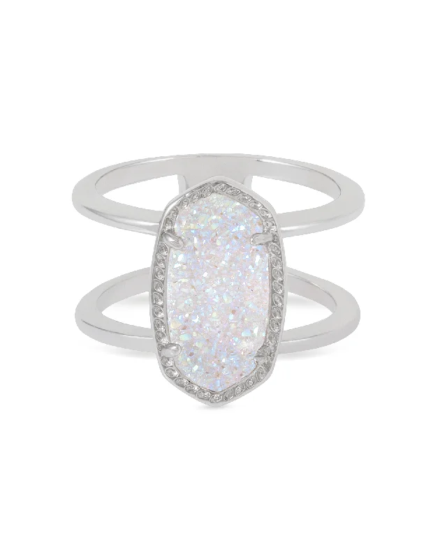 Reef theme rings-Elyse Ring Rhodium Iridescent Drusy size 7 by Kendra Scott