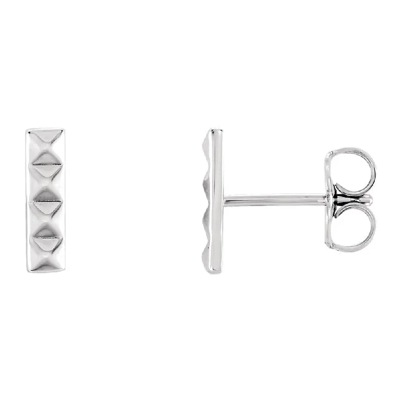 Tri-metal earrings-2.5mm x 9mm (3/8 Inch) 14k White Gold Small Pyramid Bar Earrings