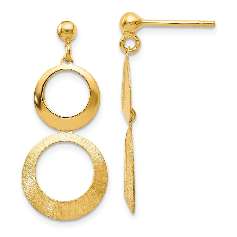 Oval stud earrings-Polished & Brushed Double Circle Dangle Earrings in 14k Yellow Gold