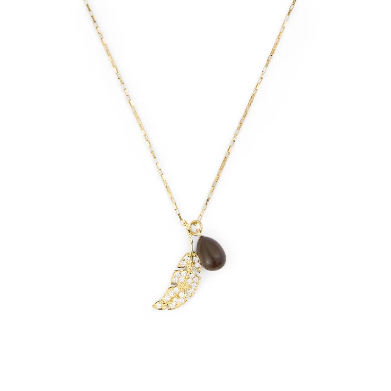 Prism crystal necklaces-Leaf & Drop Gold Vermeil Necklace w. Smokey Onyx