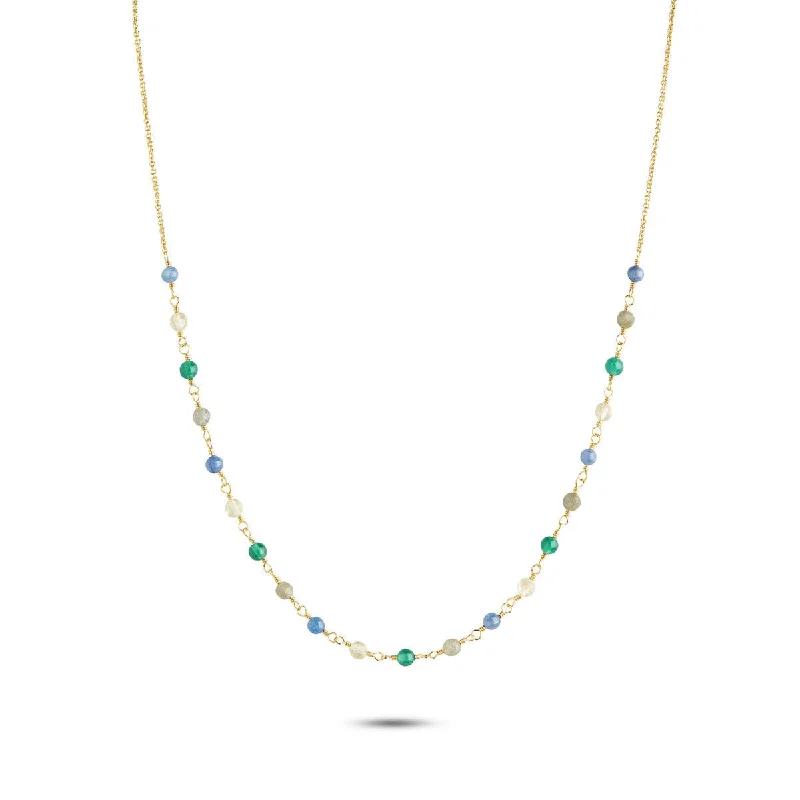 Floating gem necklaces-Gem Candy Confidence 18K Gold Plated Necklace w. Kyanite, Laboradorite, Agate & Citrin