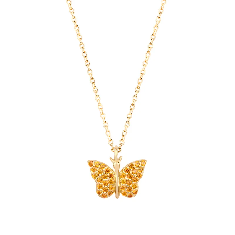 Neon beaded necklaces-Butterfly 18K Gold Plated Necklace w. Orange Zirconias