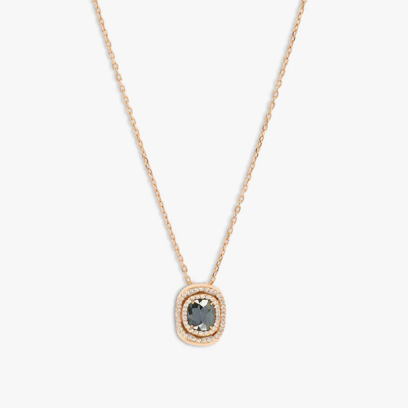 Hook clasp necklaces-Black Diamond pendant with white diamonds in 18k rose gold