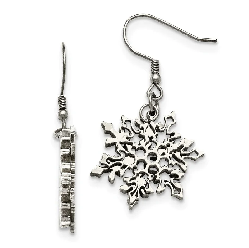 Woven thread earrings-22mm Polished Snowflake Dangle Earrings in Stainless Steel