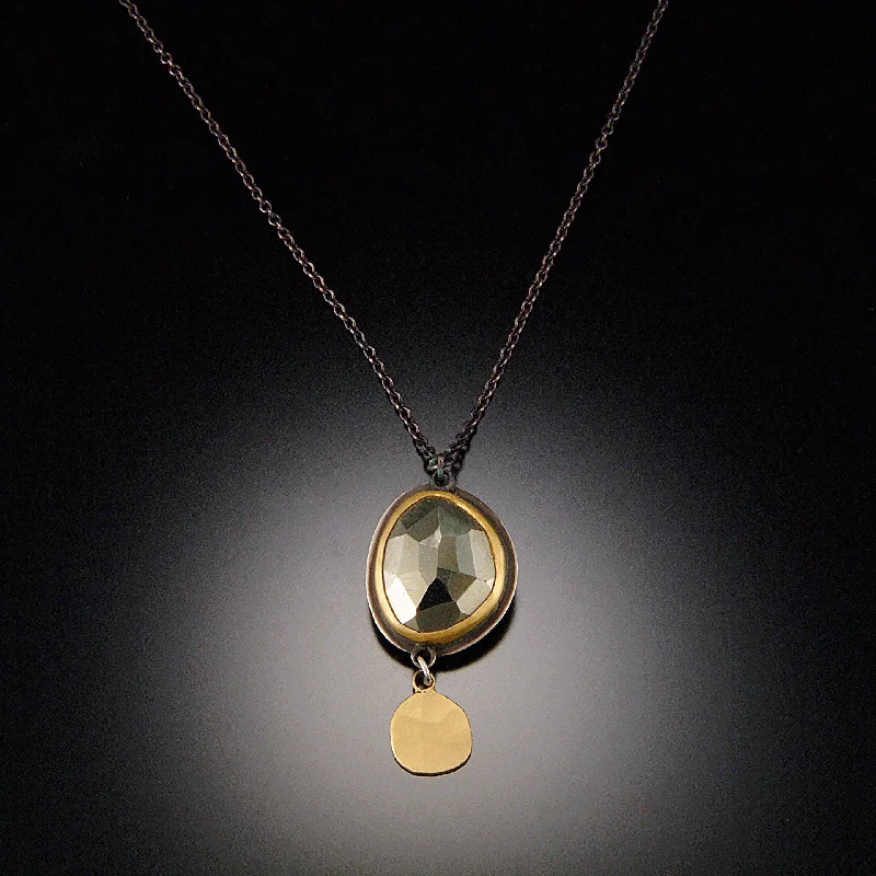 Parent birthstone necklaces-Pyrite Necklace with Gold Disk