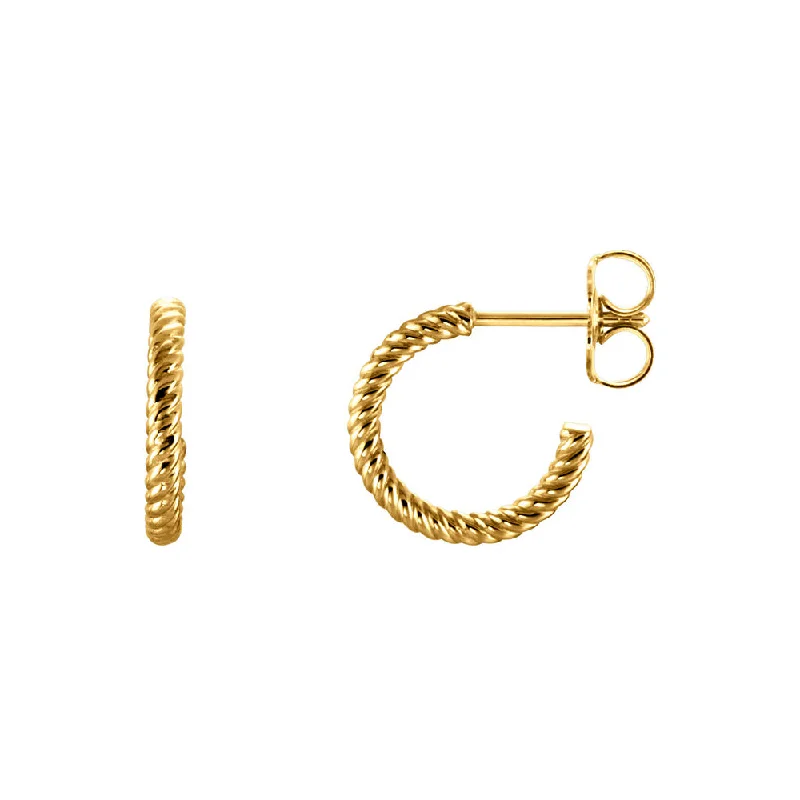 Vine hoop earrings-Rope Hoop Earrings in 14k Yellow Gold, 12mm (7/16 Inch)