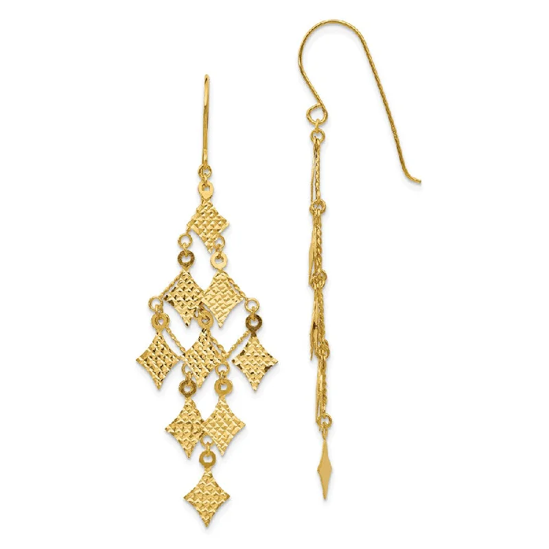 Akoya pearl earrings-Diamond Cut Rhombus Chandelier Earrings in 14k Yellow Gold