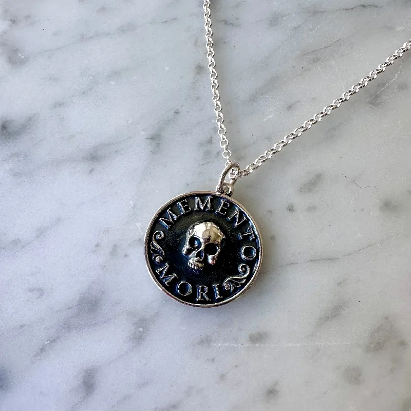 Shiny bead necklaces-Memento Mori Skull Pendant Necklace