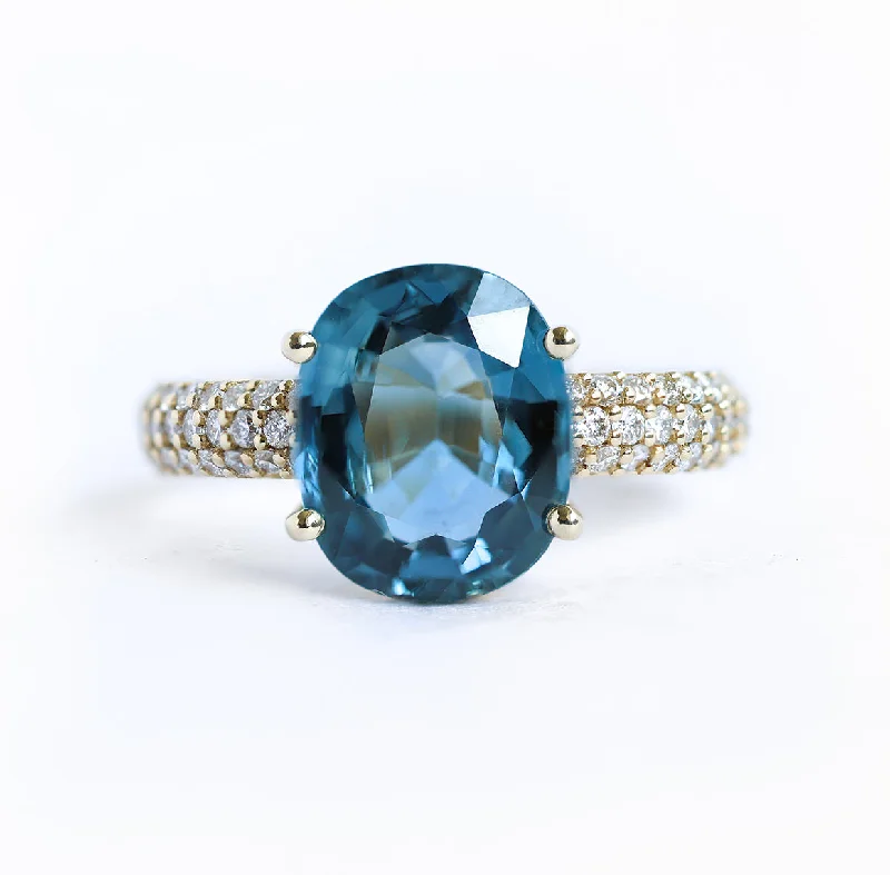 Heavy stone rings-Blue Cushion Sapphire Ring