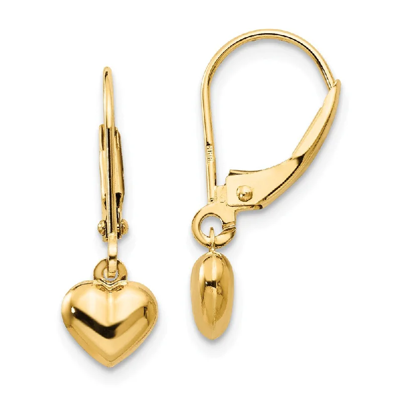 Sweeping art earrings-Kids 5mm Puffed Heart Lever Back Earrings in 14k Yellow Gold