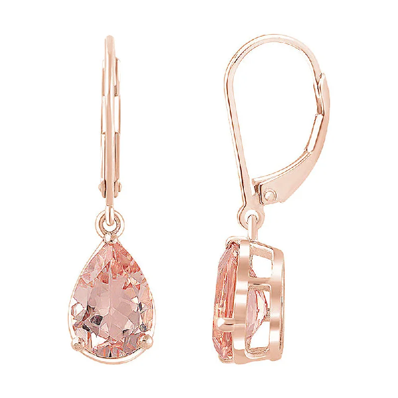 Neon bead earrings-7 x 28mm 14k Rose Gold 3.6 CTW Morganite Teardrop Lever Back Earrings