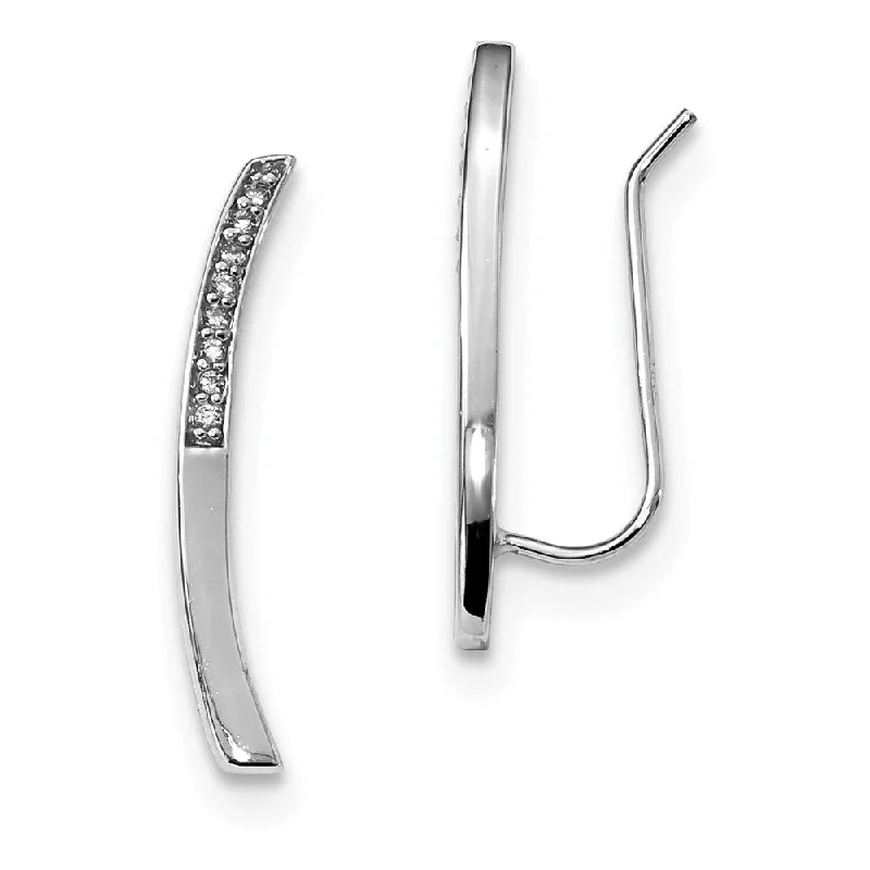 Broad hoop earrings-2 x 25mm Rhodium-Plated Sterling Silver CZ Curved Ear Climber Earrings