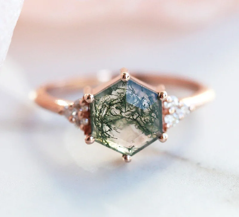 Quirky rings-Klara Moss Agate Ring With Diamonds