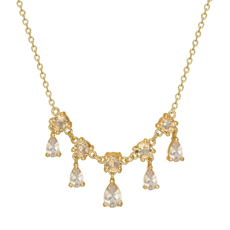 Bold chain necklaces-Unicorn 18K Gold Plated Necklace w. round and pear cut Quartz