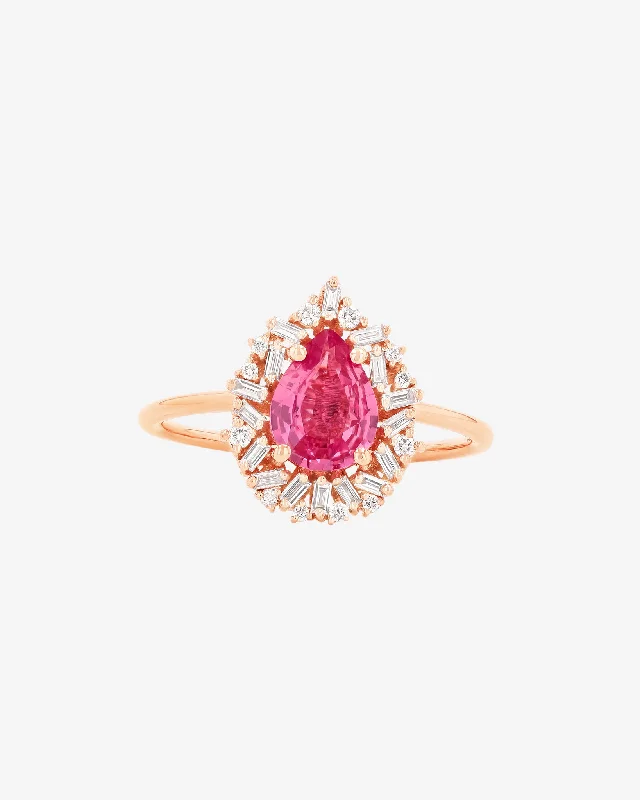 Intricate filigree rings-One of a Kind Pink Sapphire Tear Drop Ring