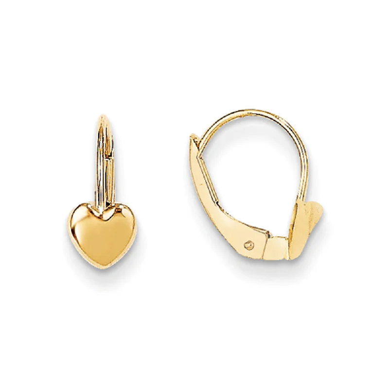 Sharp bar earrings-Kids Polished Heart Lever Back Earrings in 14k Yellow Gold