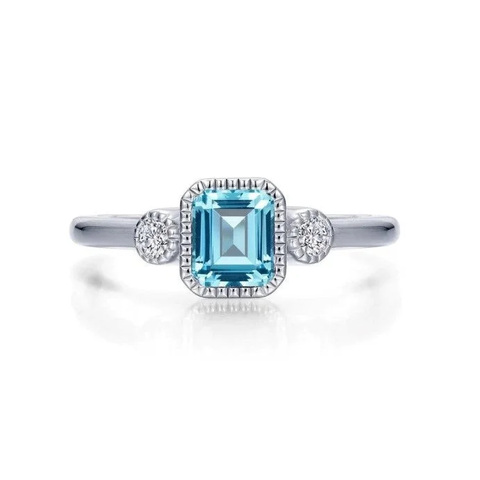 Alexandrite cut rings-SS/PT 0.98cttw Simulated Diamond & Simulated Aquamarine Ring