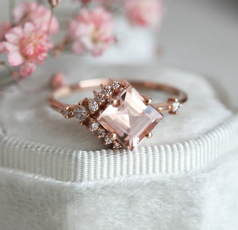 Bowed loop rings-Aria Peach Morganite & Diamond Cluster Ring