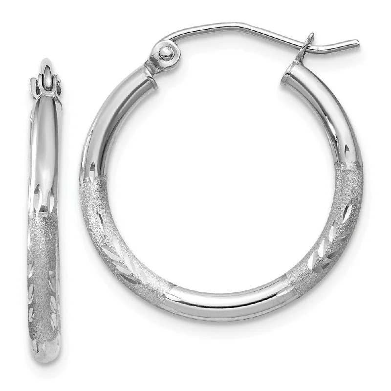 Crystal-wrapped earrings-2mm x 20mm 14k White Gold Satin & Diamond-Cut Round Hoop Earrings