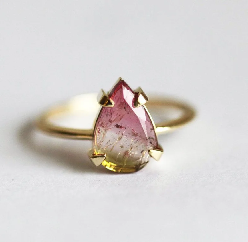 Spinel gem rings-Watermelon Tourmaline Solitaire Ring