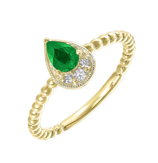 Glossy enamel rings-14K Yellow Gold 0.50cttw Emerald & 0.05 Diamond Fashion Ring