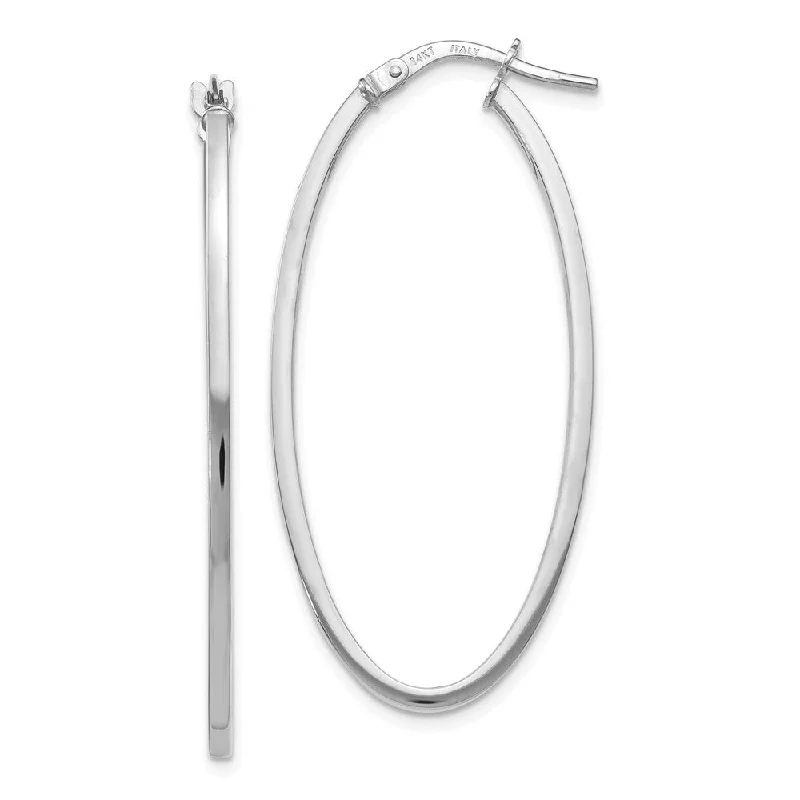 Flip-sided earrings-1.5mm Square Tube Oval Hoop Earrings in 14k White Gold, 40mm