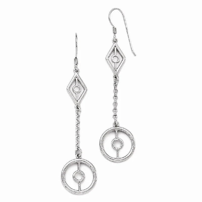 Ribbon tassel earrings-Long Geometric Chain Dangle Earrings in Sterling Silver