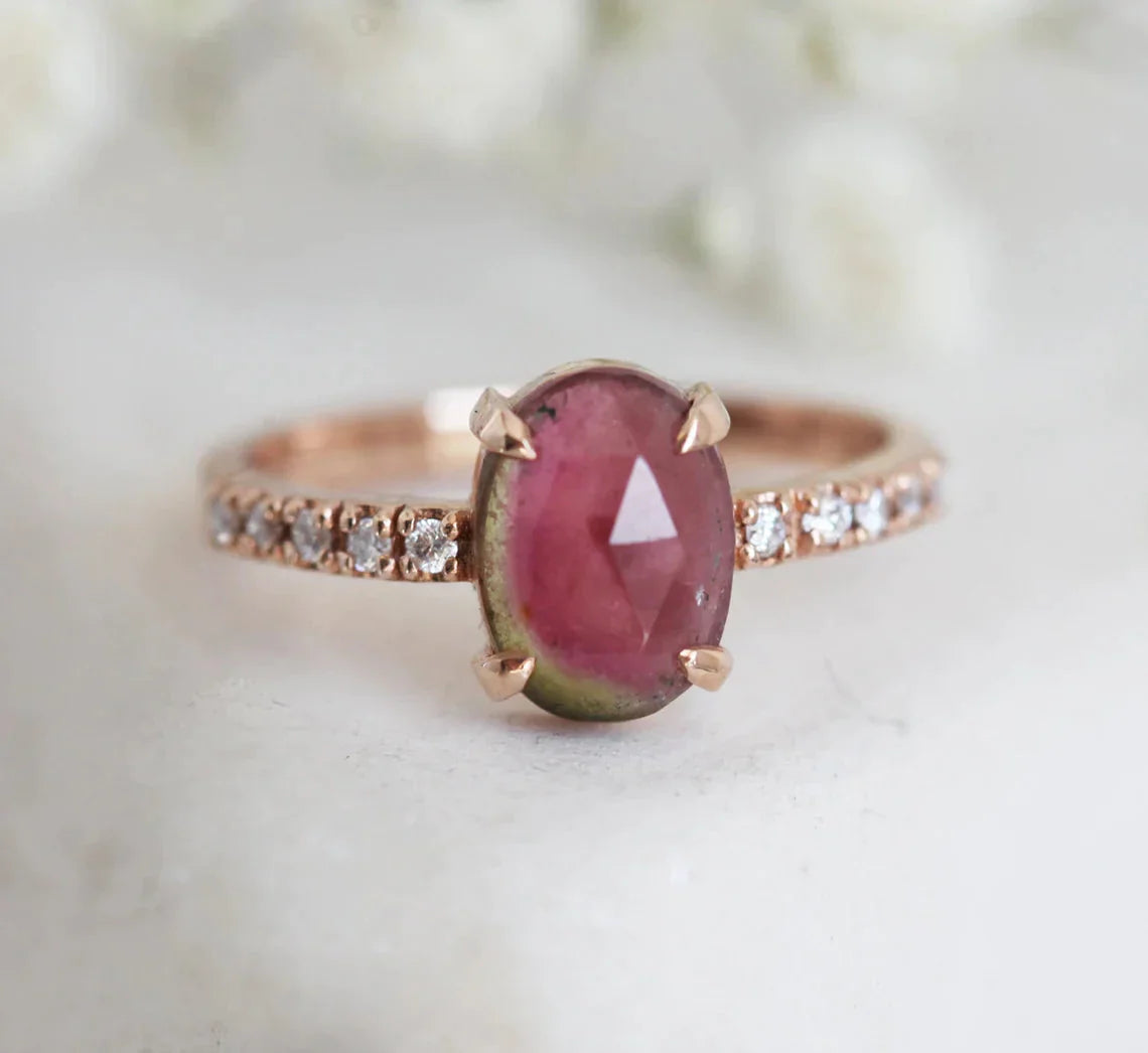 Etched name rings-Jolene Oval Watermelon Tourmaline Ring