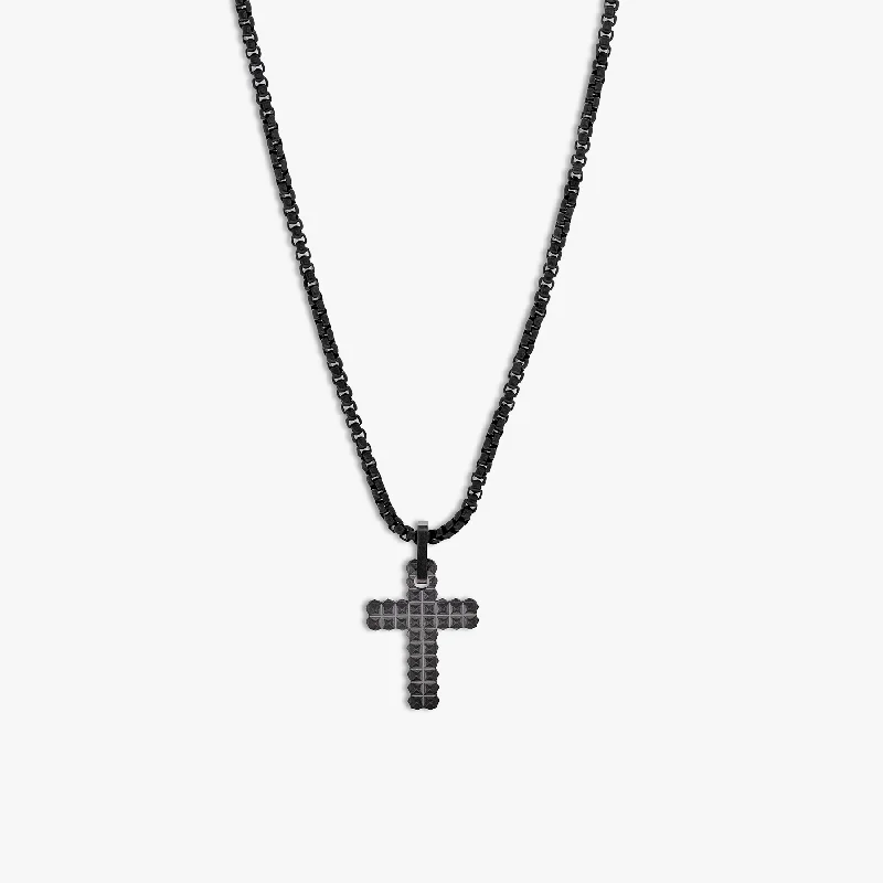 Obsidian stone necklaces-Black Stainless Steel Giza Cross Necklace