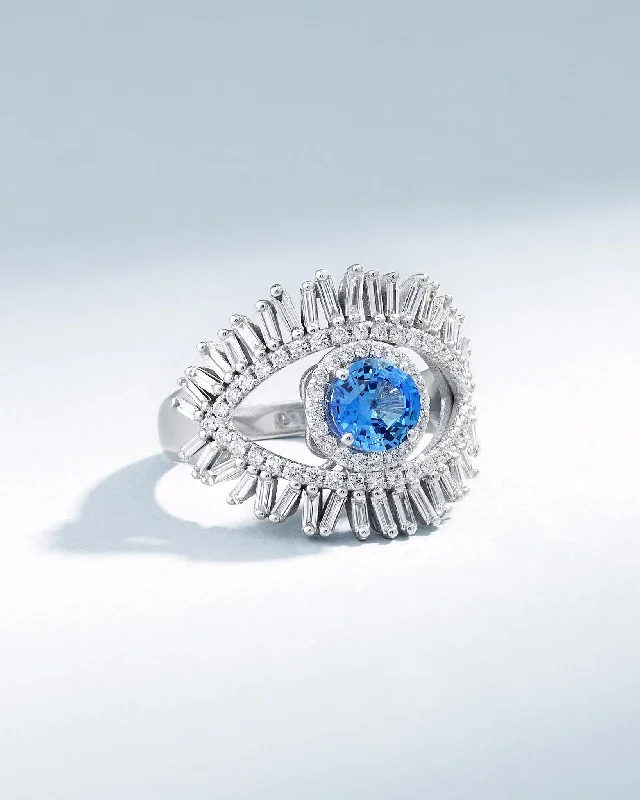 Georgian style rings-Evil Eye Milli Light Blue Sapphire Half Pavé Ring