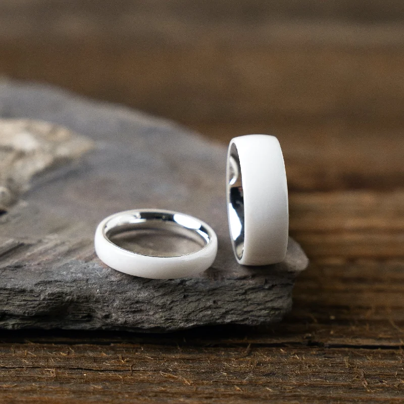 Ripple style rings-White Ceramic Ring - Couples Package