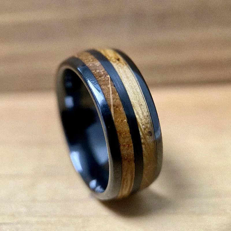 Tri-metal rings-"The Blue Grass" ✓Kentucky Bourbon Whiskey Barrel ✓Black Ceramic Ring