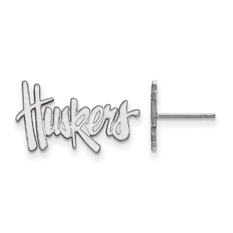 Sacred cross earrings-14k White Gold University of Nebraska Small 'Huskers' Post Earrings