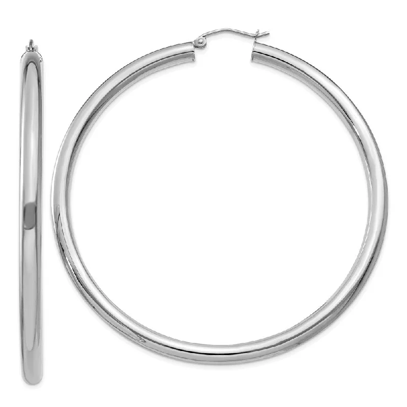 Five-tier earrings-4mm x 65mm 14k White Gold Classic Round Hoop Earrings