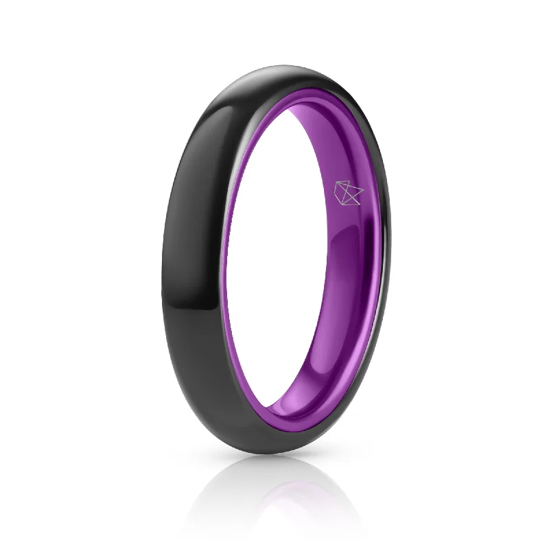 Classic deco rings-Black Ceramic Ring - Resilient Purple - 4MM