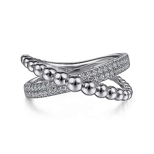 Carved texture rings-Sterling Silver 0.24cttw White Sapphire Pave Criss Cross Ring by Gabriel