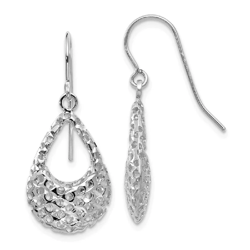 Ripple design earrings-Small Cutout 3D Teardrop Dangle Earrings in 14k White Gold