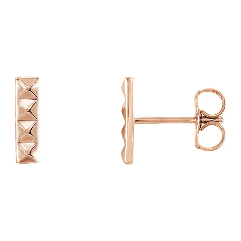 Driftwood earrings-2.5mm x 9mm (3/8 Inch) 14k Rose Gold Small Pyramid Bar Earrings