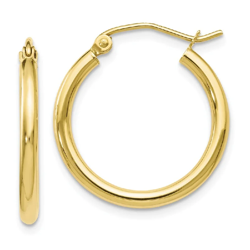 Glossy enamel earrings-2mm Round Hoop Earrings in 10k Yellow Gold, 20mm (3/4 Inch)