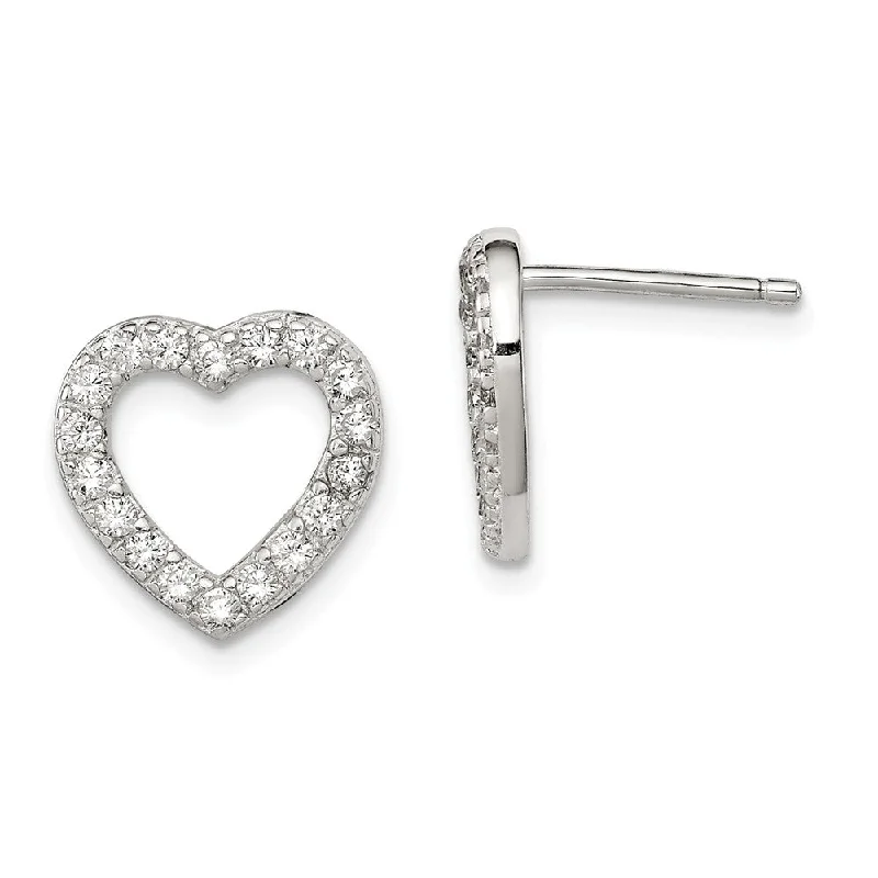 Oval drop earrings-12mm Cubic Zirconia Heart Post Earrings in Sterling Silver