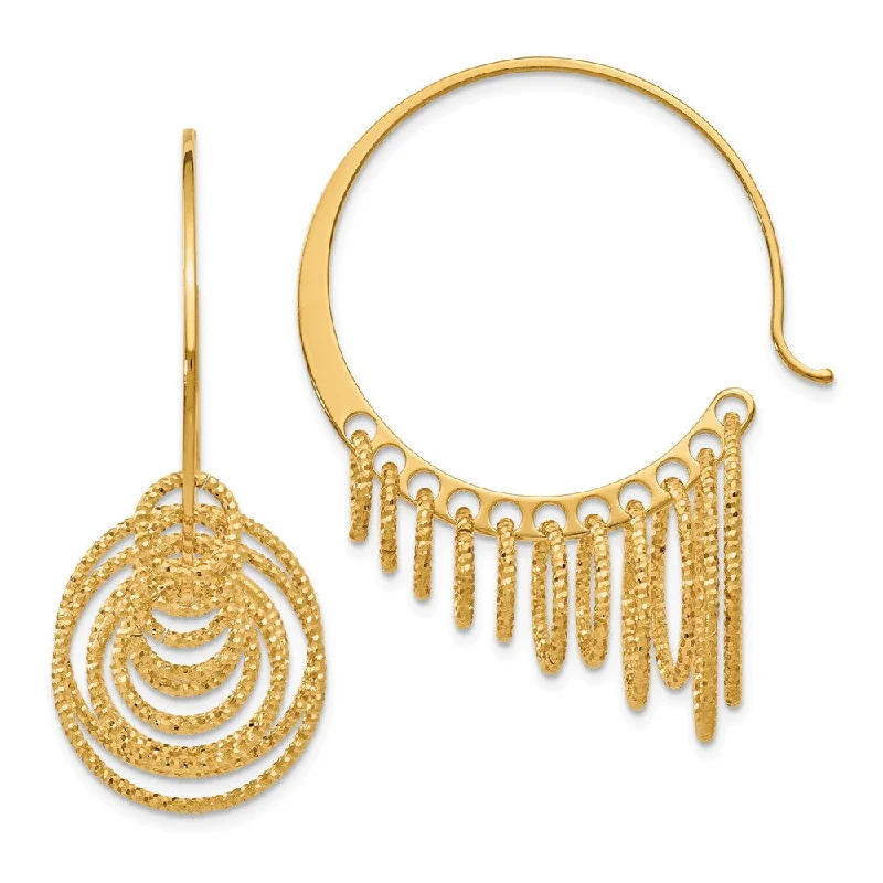 Wave shape earrings-Laser Cut Chandelier Circle Threader Hoop Earrings, Gold Tone Silver