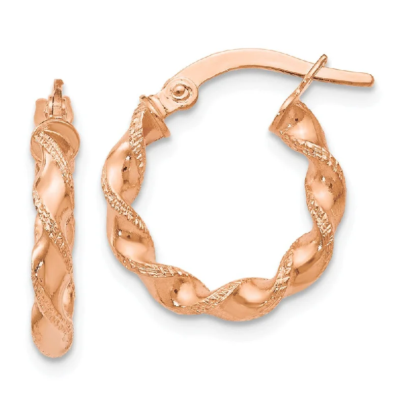 Akoya pearl earrings-2.5mm 14k Rose Gold Polished & Textured Twisted Hoops, 16mm (5/8 Inch)