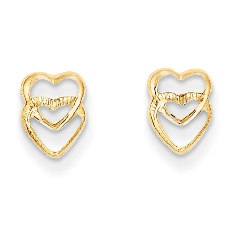 Sharp bar earrings-Kids Small Stacked Open Hearts Post Earrings in 14k Yellow Gold